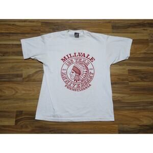 Millvale University Indian Head White Red T-shirt Sz L 1990s